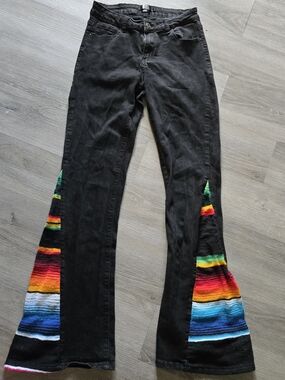 L&B Black Flare Jeans with Multicolor Serape Insets